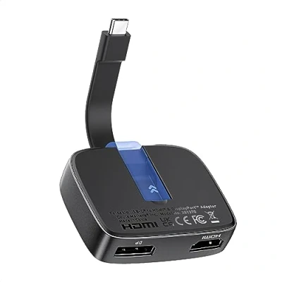Abbildung von Cable Matters Portable 8K / Dual 4K 60Hz USB C auf HDMI und DisplayPort Adapter Thunderbolt 4 kompatibel für Dell XPS, Surface Pro, MacBook (macOS unterstützt nur EIN externes Display)