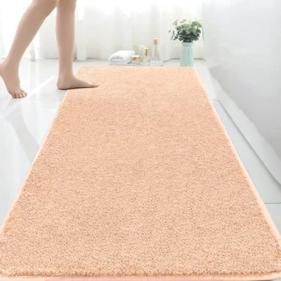 Abbildung von Rururug Badezimmermatte Weiche Mikrofaser Badematte, Badezimmerteppich Groß Bad Teppich 150x60cm, rutschfeste Waschbar Badvorleger, Beige