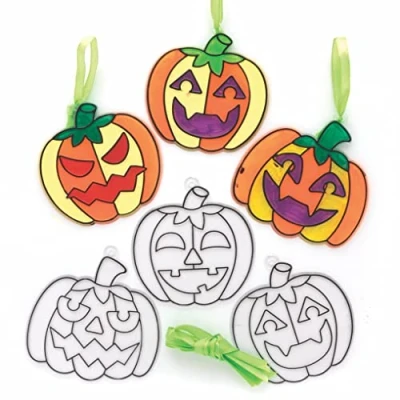 Abbildung von Baker Ross FE751 Kürbis Sonnenfänger Bastelset 10er Pack, Buntglaseffekt für Kinder zum Bemalen, Basteln und Aufhängen, Halloweenparty Kindergeburtstag