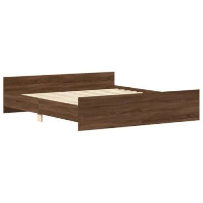 Abbildung von vidaXL Bettgestell, Bettrahmen mit Lattenrost, Bett Gästebett Kopfteil Fußteil, Metallbett Doppelbett Schlafzimmerbett, Braun Eiche Optik 160x200cm