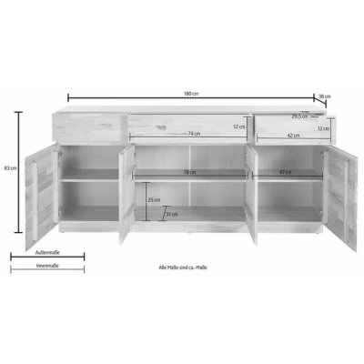 Abbildung von Home affaire Sideboard, Breite 180 cm, teilmassiv, FSC zertifiziert