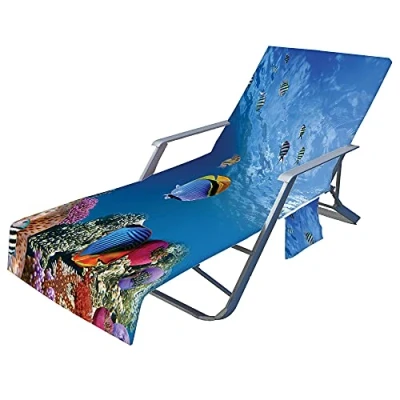 Abbildung von FANSU Ozean Schonbezug für Gartenliege Frottee Liegenauflage Garten Sonnenliege Handtuch mit 2 Taschen Stuhl Strandtuch Schwimmbäder Strände Gartenhotels (Koralle,75x210cm)