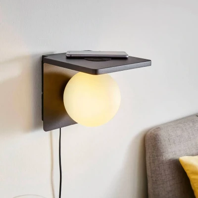 Abbildung von Eglo 98265 Wandleuchte CIGLIE schwarz weiß E14 1X40W L:18cm H:18cm T:21cm inkl. QI Charger mit Kabelschalter