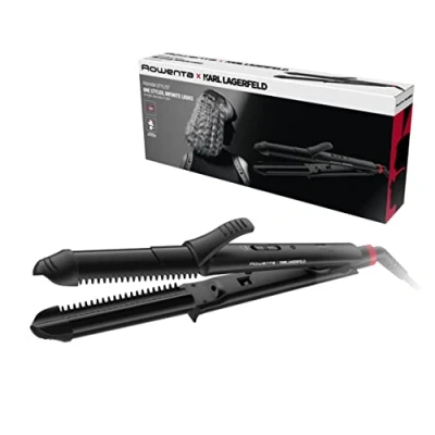 Abbildung von Rowenta Multistyler 3in1 Karl Lagerfeld Konisch CF451L 3 in 1 35 mm: Glätten, Wellen und Locken, Keramikbeschichtung, Temperaturregelung bis 200, 2 integrierte Kämme, Schwarz/Rot