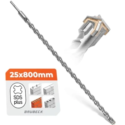 Abbildung von BAUBECK SDS Plus Bohrer 25mm x 800mm lang für Beton &amp; Stein Premium 40CR Stahl, langlebig 4 Schneiden Steinbohrer beste Ergebnisse Betonbohrer