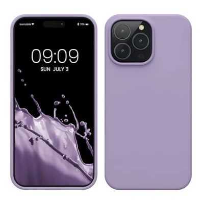 Abbildung von kwmobile Hülle für das iPhone 14 Pro Max dünnes Silikon Handy Case stoßfeste Handyhülle mit weicher Oberfläche unterstützt kabelloses Laden Veilchen Lila