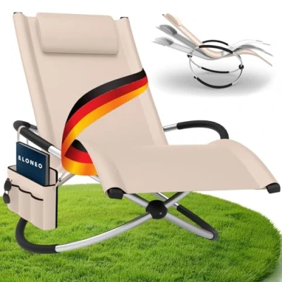 Abbildung von ELONEO Schaukelliege Outdoor mit Tasche, Relaxliege bis 180 kg Belastbarkeit, Schaukelsessel Outdoor, Liegestuhl wetterfest, Sonnenliege für Garten und Balkon, Creme