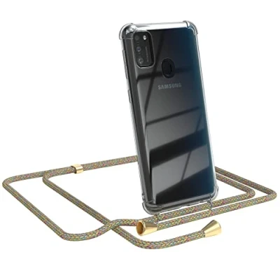 Abbildung von EAZY CASE Handykette kompatibel mit Samsung Galaxy M30s / M21 Handyhülle Umhängeband, Handykordel Schutzhülle, Silikonhülle, Hülle Band, Stylische Kette für Smartphone, Rainbow