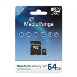 Abbildung von MediaRange micro SDXC Speicherkarte mit SD Adapter 64GB Geschwindigkeit Klasse 10, Lesegeschwindigkeit bis 60 MB/s, externer Datenspeicher für mobile Endgeräte wie Digitalkameras oder Smartphones