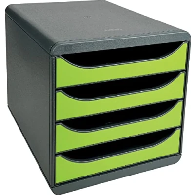 Abbildung von Exacompta 310725D Premium Ablagebox mit 4 Schubladen für DIN A4+ Dokumente. Belastbare Schubladenbox hoher Kapazität mehr Platz auf dem Schreibtisch Big Box Iderama SchwarzAnisgrün
