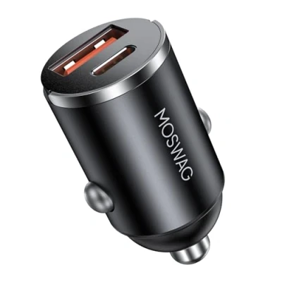 Abbildung von MOSWAG Zigarettenanzünder USB Ladegerät, Mini Autoladegerät C QC 3.0, Dual Ports Autoladegerät, Schnellladegerät A Für iPhone 16 15 Samsung Galaxy und Mehr