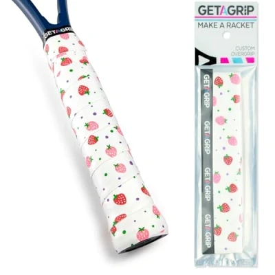 Abbildung von GET A GRIP Personalisiertes Tennisschläger Übergriffband Rutschfestes Tennis Overgrip, Griffband für Padel, Badminton, Squashschläger Anti Schweiß (Strawberries &amp; Cream, 1 Griff)