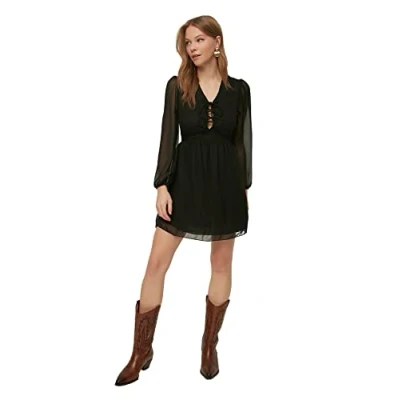 Abbildung von TRENDYOL Damen Black Detailed Casual Dress, Schwarz, 38 EU