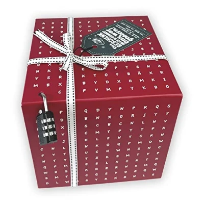 Abbildung von SURPRISA Geschenkbox Rätselbox, persönliche Geschenkverpackung + Rätselspiel für Freundin, Freund, zur Hochzeit oder zum Geburtstag rot