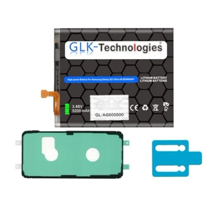 Abbildung von GLK Technologies® High Power Ersatzakku kompatibel mit Samsung Galaxy S21 Ultra G998B EB BG998ABY Battery accu 5200mAh Akku inkl. 2X Klebebandsätze