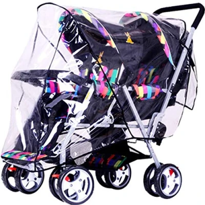 Abbildung von Levoberg Regenverdeck Zwillingswagen, Regenschutz Zwillingsbuggy, Zwillingskinderwagen Regenhaube,aus PEVA, transparent