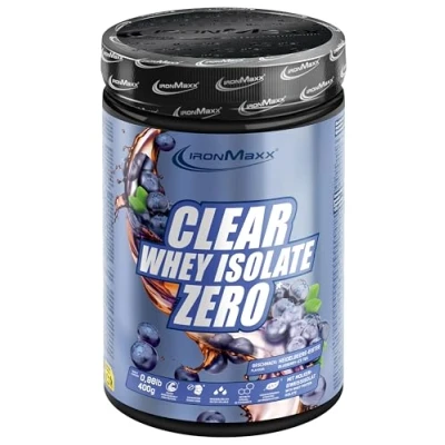 Abbildung von IronMaxx Clear Whey Isolate Zero Blueberry Ice Tea 400g Dose Klarer Molkenprotein Isolat ohne Zucker Laktosefreies Protein Limonade mit fruchtig erfrischendem Geschmack