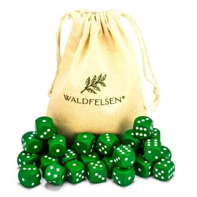 Abbildung von Waldfelsen 6, 12, 20, 30 oder 50 hochqualitative Holzwürfel aus echtem Buchenholz Augenwürfel Spielwürfel Holz in 16 mm Standardwürfel mit Stoffbeutel Würfelset (Grün, Stück)