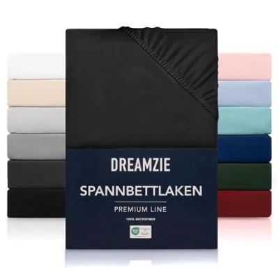 Abbildung von Dreamzie Spannbetttlaken 80x200 cm Hoher Steg bis 33 100% Mikrofaser Schwarz Schadstoffgeprüft (Oeko TEX), Bettlaken mit Gummizug