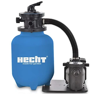 Abbildung von HECHT Sandfilter Sandfilteranlagen 11.000 Liter Poolfilteranlage Sandfilterpumpe Reinigungspumpe für Gartenpool Sandfilteranlage Pool Schwimmbecken Reinigung mit Vorfilter Filter 7 Wege Ventil