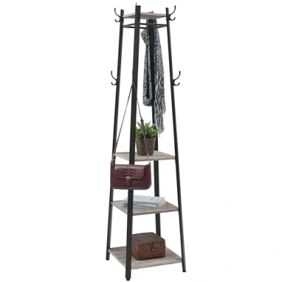 Abbildung von VASAGLE LCR080B02 Garderobenständer, Garderobe, Garderobenständer mit 3 Ebenen, Haken und Schienen, Stahlrahmen, Industriestil, Grau Schwarz,