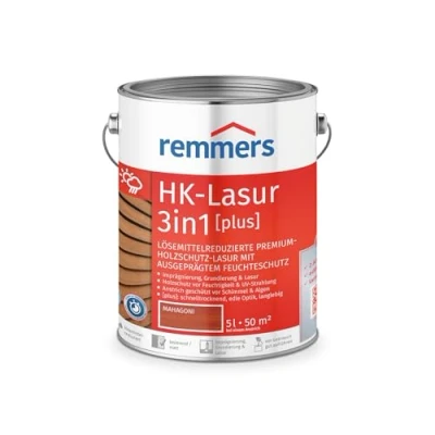 Abbildung von Remmers HK Lasur 3in1 [plus] mahagoni, matt, 5 Liter, Lösemittelreduzierte Premium Holzschutz für außen, 3in1, schnelltrocknend, langlebig