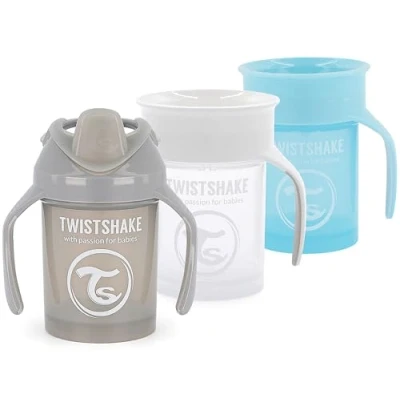 Abbildung von Twistshake Baby Schnabeltassen Set 3 Teilig 2x 360 Grad Becher 1x Mini Auslaufsichere Schnabeltasse für Kleinkinder Trainings Kinder BPA frei 4 Monat+ Grau Blau