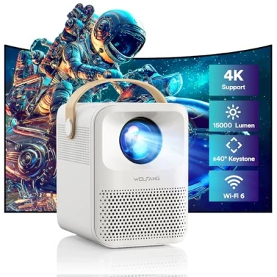 Abbildung von Mini Beamer 4K, WOLFANG 5G WiFi Bluetooth Portable Projektor, Native 1080P 12000 Lumen, Trapezkorrektur, Dual Stereo Lautsprecher 200 Zoll, Zoom, Kompatibel mit Phone/Laptop/Fire Stick/PS5