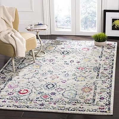 Abbildung von SAFAVIEH Traditionell Teppich für Wohnzimmer, Esszimmer, Schlafzimmer Madison Collection, Kurzer Flor, Hellgrau und Fuchsia, 183 X 274 cm