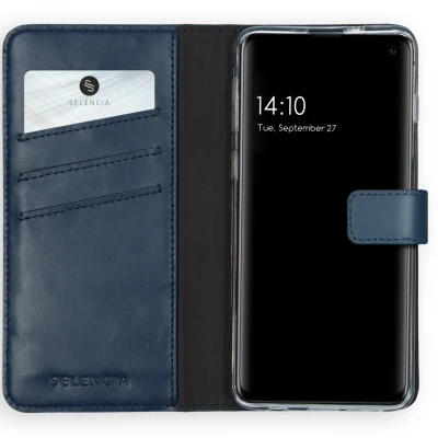 Abbildung von Samsung Galaxy S10 Hülle Echtleder Selencia Klapphülle Handyhülle Blau