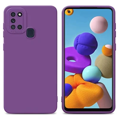 Abbildung von Cadorabo Hülle kompatibel mit Samsung Galaxy A21s Schutzhülle TPU Silikon Case Liquid Design Kameraschutz Slim Kratzfest Weiche Gummi Rundumschutz für in Lila