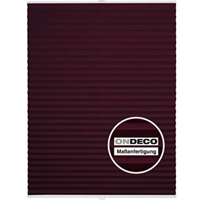 Abbildung von ondeco Plissee Klemmfix auf Maß für alle Fenster innen, ohne Bohren, Montage Klemmträger Sonnenschutz Sichtschutz Rollo Blickdicht Weinrot B: 101 110 cm, H: 201 250 cm