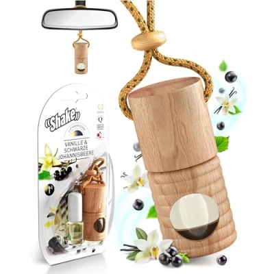Abbildung von SHAKE Auto Duft (4 x 4,5ml) Natürlicher Lufterfrischer Parfüm Aufhänger mit ätherischen Ölen Diffuser Innenraum Air Refresher: Vanille &amp; schwarze Johannisbeere