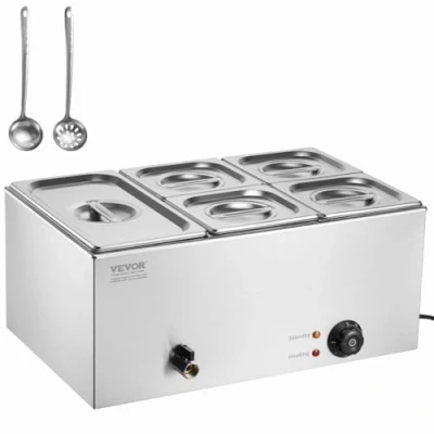 Abbildung von VEVOR kommerzieller Speisenwärmer 14,5 L Speisebehälter 1 x 1/3 + 4 1/6 Größe, elektrische Warmhalteplatte, 1200 W Arbeitsplatte aus Edelstahl, Buffet Bain Marie, 3085 C Temperaturregelung