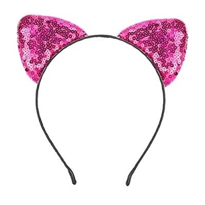 Abbildung von Katze Ohren Stirnband, Pailletten Stirnbänder Haarreif Katze, Glitzer Ohr Metall Haarreifen, Kopfschmuck für Frauen Mädchen Alltag und Partybedarf, Kostüm Karneval(05)