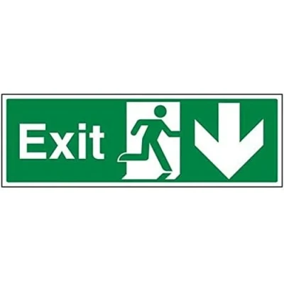 Abbildung von VSafety Exit Arrow Down Schild, Querformat, 450 x 150 mm, 1 mm starrer Kunststoff