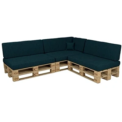 Abbildung von POKAR Palettenkissen Palettenauflagen mit abnehmbarem Bezug Palettenmöbel Palettensofa 8er Set: Sitzkissen 120x80 + Rückenlehne 120x40, Dunkelgrün