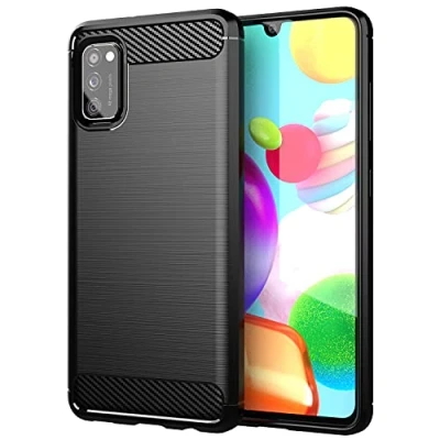 Abbildung von Cadorabo Hülle kompatibel mit Samsung Galaxy A41 Schutzhülle TPU Silikon Case Karbon Optik Slim Kratzfest Weiche Gummi Rundumschutz für in Schwarz