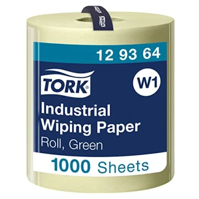 Abbildung von Tork 129364 Industrie Papierwischtücher für W1 Bodenständer und Wandhalter System / 3 lagige Putzrolle in Grün Advanced Qualität 1 x 340 m