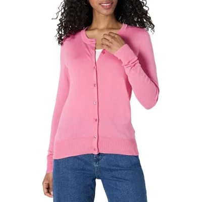 Abbildung von Amazon Essentials Damen Leichte Rundhalsstrickjacke (Erhältlich In Übergröße), Rosa, XL