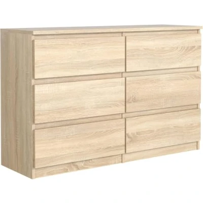 Abbildung von meble masztalerz Kommode Eiche Sonoma Matt mit 6 Schubladen 140 cm, Sideboard Wohnzimmer, Schlafzimmer H: 78,5cm, B: 138,6 T: 39 cm Schubladen, Schubladenschrank