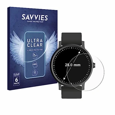 Abbildung von Savvies 6 Stück Schutzfolie für Armbanduhren (Kreisrund, ø: 28 mm) Displayschutz Folie Ultra Transparent