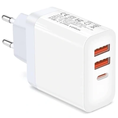 Abbildung von USB C Ladegerät, QC3.0 30W PD mehrere Buchsen Ladegeräte mit 1 Anschluss (18W) und 2 A Anschlüssen (12W) für iPhone 12/13/14/15/16/Samsung S24/S23/S22/S21/Xiaomi.