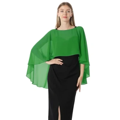Abbildung von Hotshawl Capelets für Damen, Chiffon Umhang, Schals und Wickeltücher Abendkleid, Hochzeit, Umhänge, Grün, Einheitsgröße