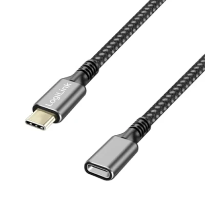 Abbildung von Logilink CUA0108 USB 3.2 Gen2 Typ C Verlängerungskabel mit PD Unterstützung (PowerDelivery), Farbe: Schwarz/Grau, Kabellänge: 1m
