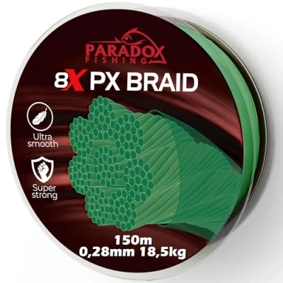 Abbildung von Paradox Fishing 8X PX geflochtene Angelschnur I Tarngrün 150M 0,28mm 18,5kg geflochten eng