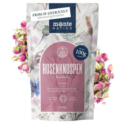 Abbildung von Rosenblüten getrocknet Monte Nativo (100g) schonend getrocknete als Tee Geschenk duft intensiv Rosenknospen essbare Blumen Rosentee oder für Dekoration Rosen