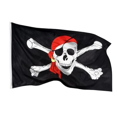 Abbildung von PHENO FLAGS Flagge Piraten 90 x 150 cm Piratenflagge Fahne Pirat (Hissflagge für Fahnenmast), Inkl. 2 Messing Ösen