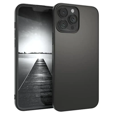 Abbildung von EAZY CASE Handyhülle Silikon mit Kameraschutz kompatibel iPhone 13 Pro Max in Schwarz Matt, Ultra dünn, Slimcover, Silikonhülle, Hülle, Softcase, Backcover