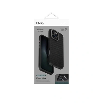 Abbildung von UNIQ KEVA Handyhülle Kompatibel mit Hybrid iPhone 16 PRO MAX (2024) 6.9 MAGCLICK Aufladen Kameraständer Carbon (Schwarz)